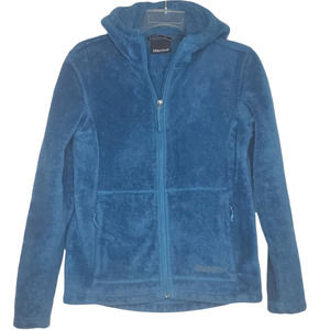 Marmot Blue Fuzzy Hooded Fleece Zip Front Jacket Sz Small